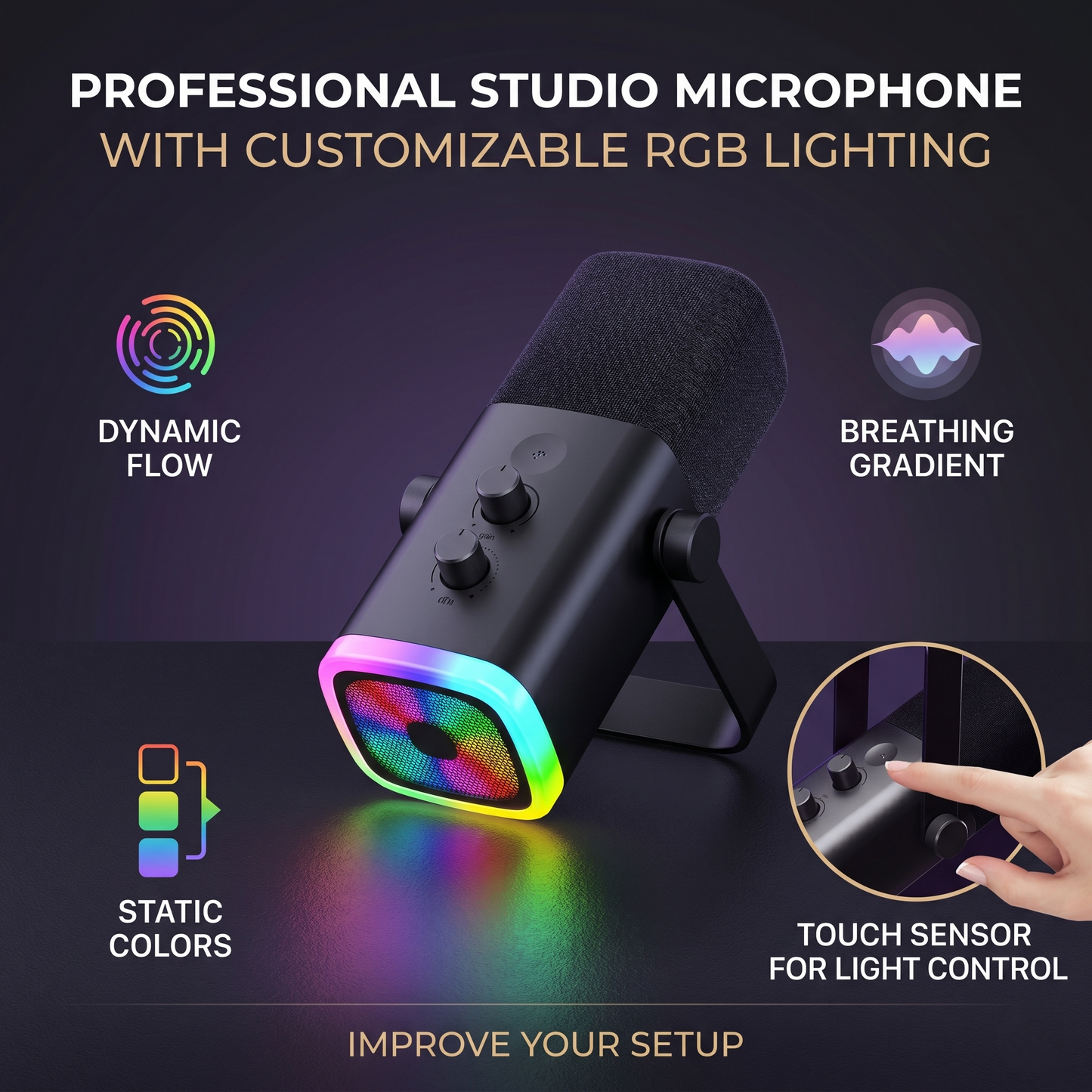 RGB Studio Microphone with Noise Cancellation